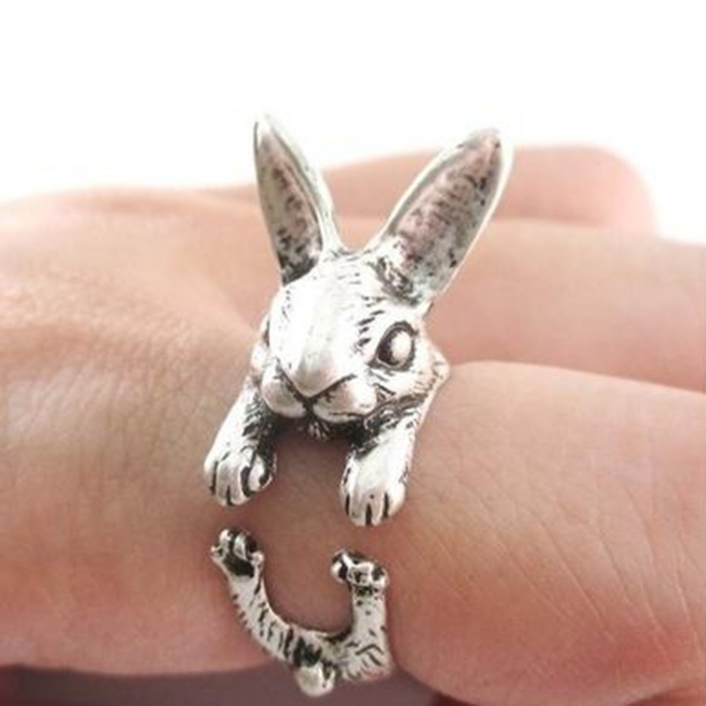 Silver Bunny Rabbit Statement Ring Adjustable